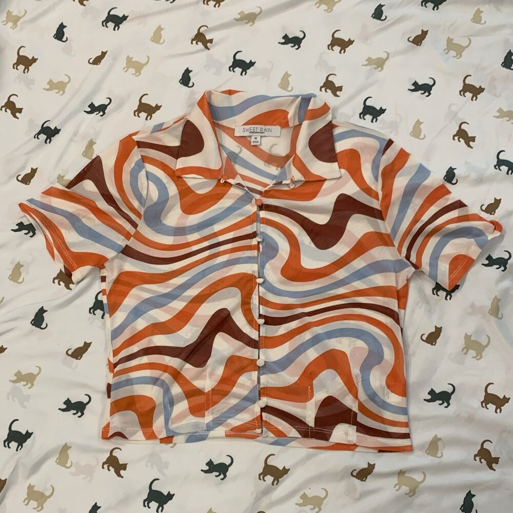 Sweet Rain Sheer Button Down Shirt - Picture 5 of 5